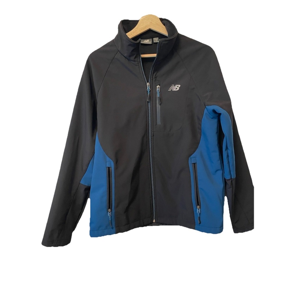 New Balance Mens Softshell Jacket Black Blue Full Zip Performance Small